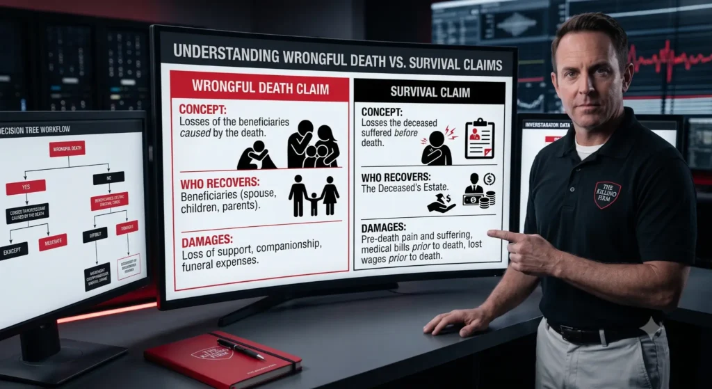 Comparison of wrongful-death and survival claims.